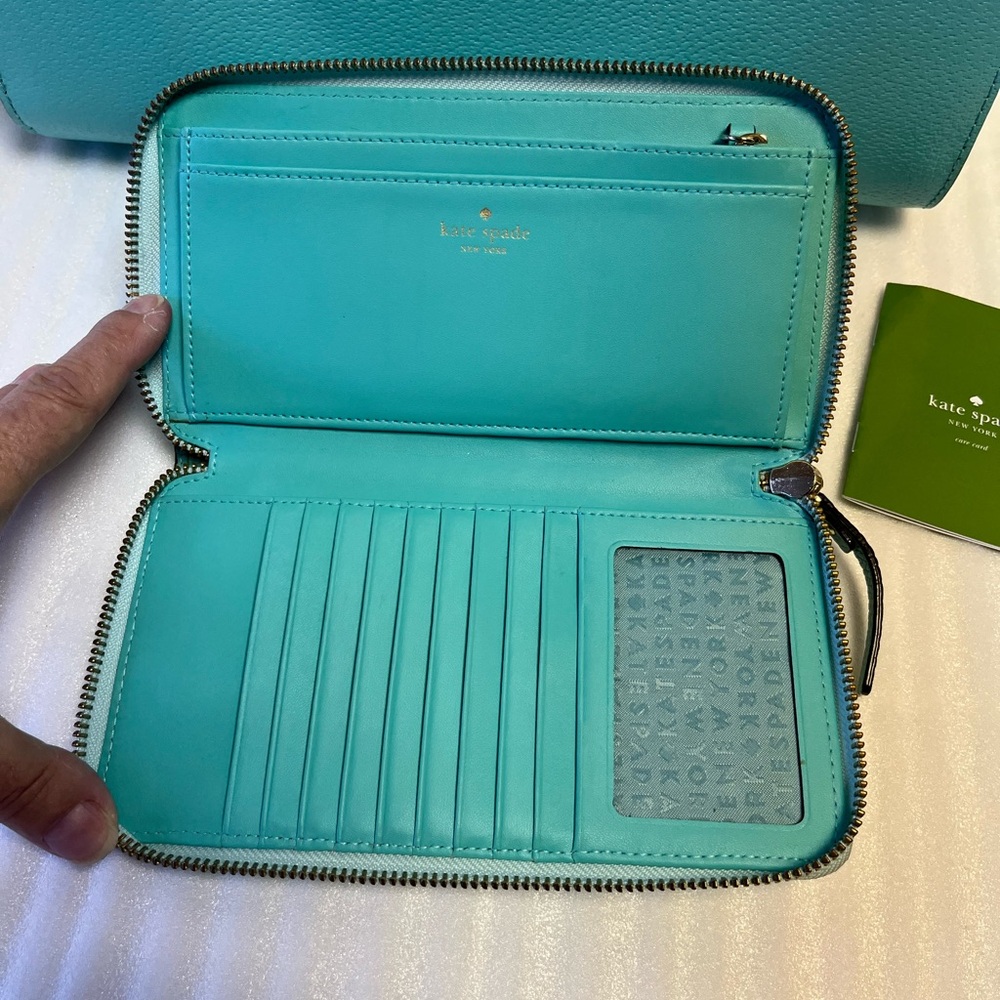 Aqua Teal Kate Spade Oliver Street Megan Grace Blue Leather Zip Around Wallet - Picture 3 of 7